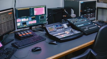 Sound engineer studio. Closeup view.