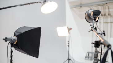 Empty studio with photography lighting