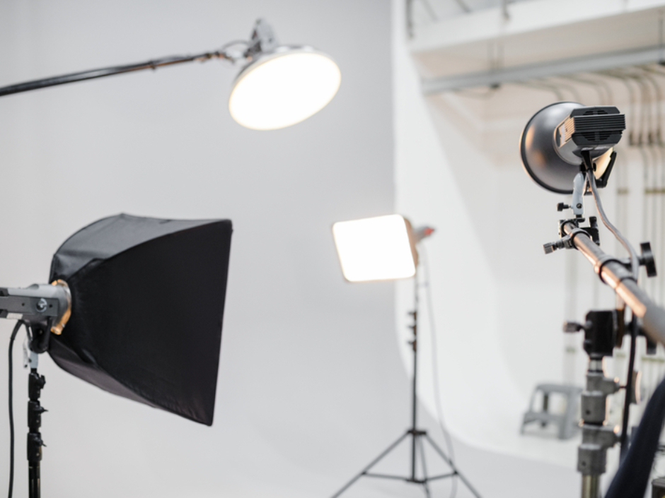 Empty studio with photography lighting